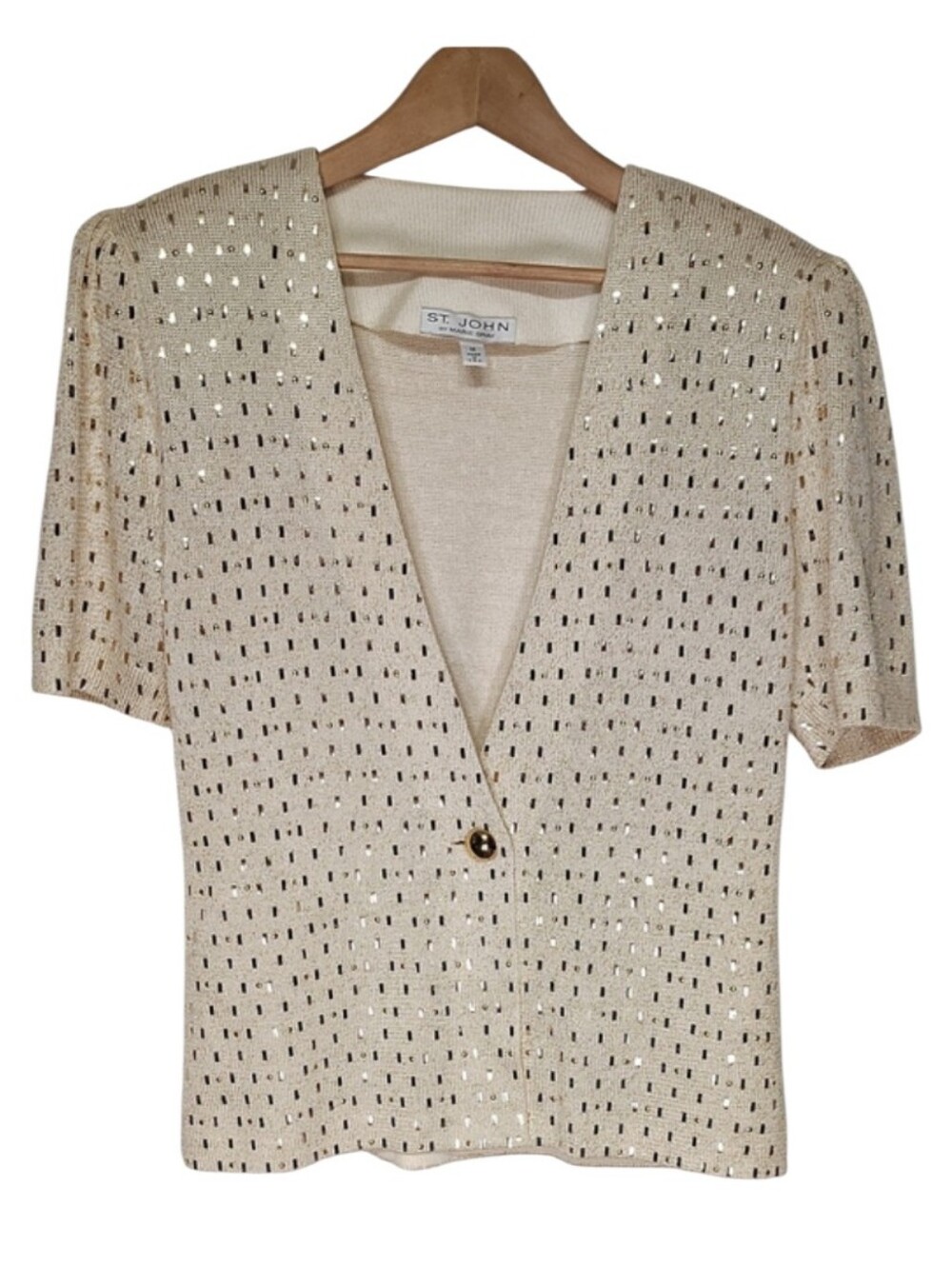 Vintage St. John Cream Gold Metallic Knit Top Size 12